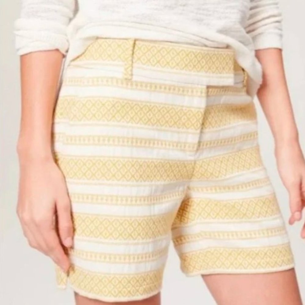 LOFT Yellow and White Embroidered Riviera Shorts